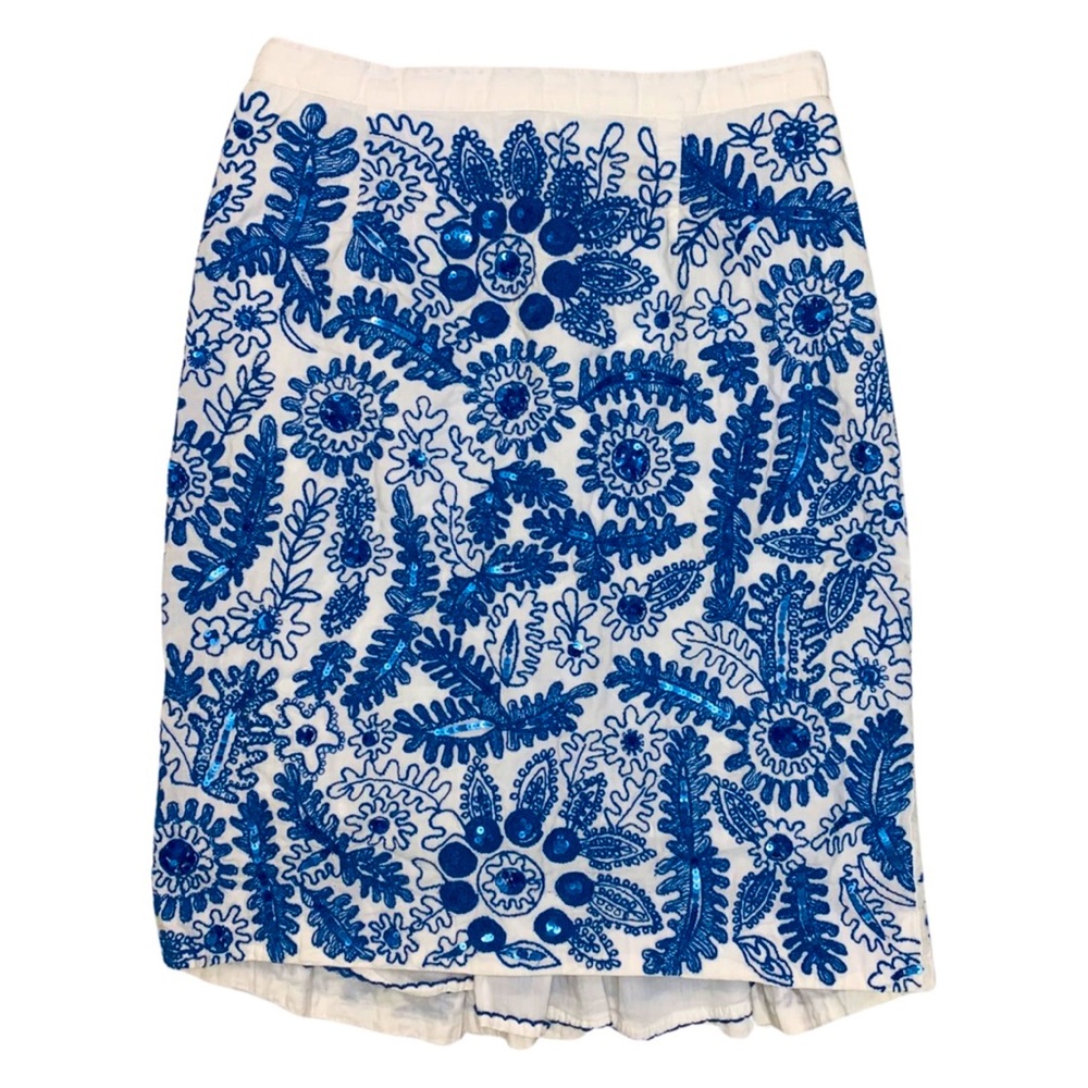 Anthropologie Moulinette Soeurs Embroidered Sequin Pencil Skirt Feminine Floral